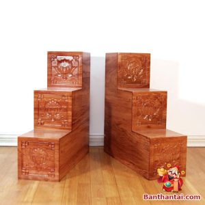 Tam Cấp Ban Thờ Thần Tài Thổ Địa Gỗ Hương Hoa Sen TCBTT003 sơn bóng