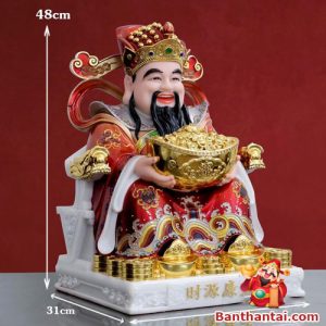 Tượng Thần Tài Như Ý được chế tác tinh xảo, cầm Kim Nguyên Bảo lớn