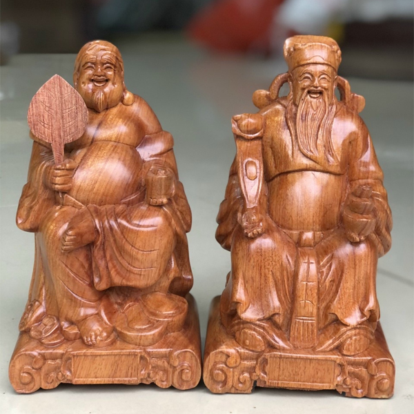 Tượng Thần Tài Thổ Địa bằng gỗ được trạm khắc tinh xảo