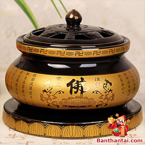 Hình ảnh lư trầm Thần Tài viền vàng chữ Phật lttt-001