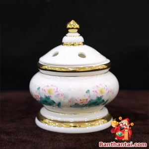 Lư trầm Thần Tài hoa sen hồng lá xanh lttt-002