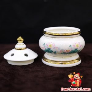 Lư trầm Thần Tài hoa sen hồng lá xanh lttt-002