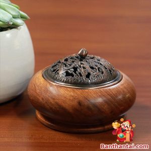 Lư trầm Thần Tài gỗ nắp rồng lttt-011