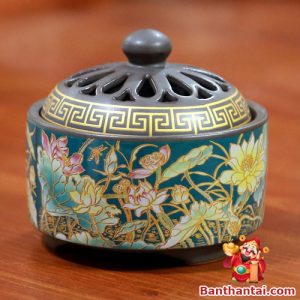 Lư trầm Thần Tài vẽ họa tiết hoa sen lttt-014