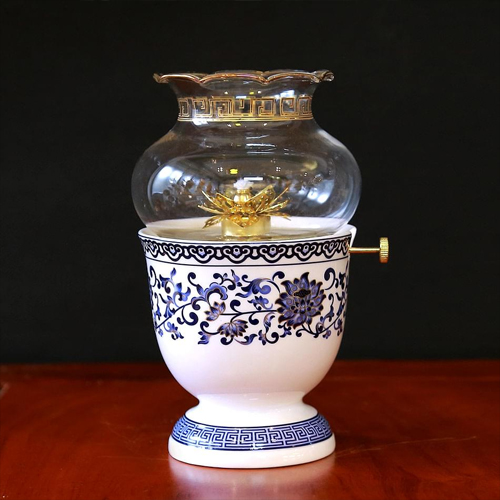 Hình ảnh đèn dầu Thần Tài hoa sen xanh dt-003