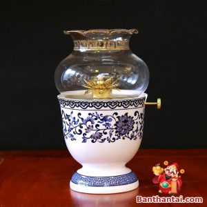 Đèn dầu Thần Tài hoa sen xanh dt-003