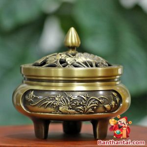 Lư trầm Thần Tài khắc hoa sen lttt-026