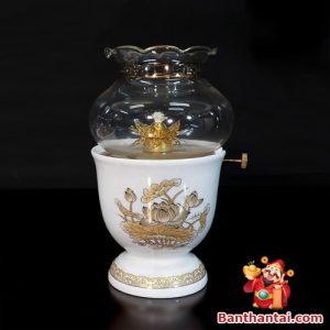 Đèn dầu Thần Tài hoa sen vàng dt-004