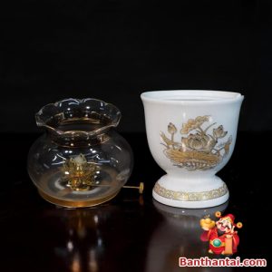 Đèn dầu Thần Tài hoa sen vàng dt-004