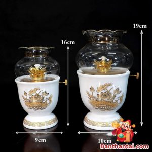 Đèn dầu Thần Tài hoa sen vàng dt-004