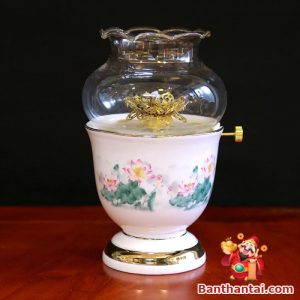 Đèn dầu Thần Tài hoa sen hồng dt-005