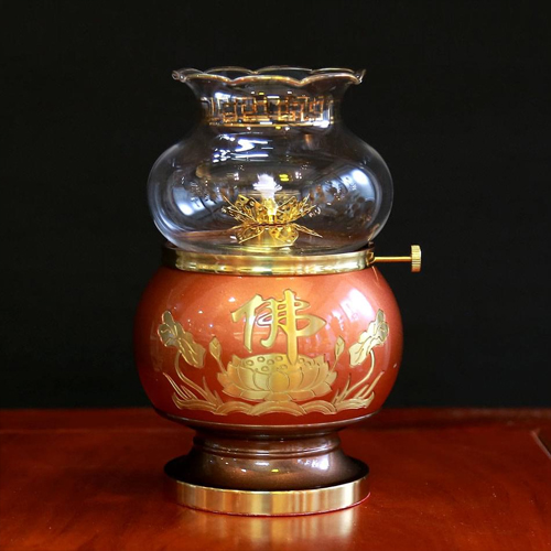 Hình ảnh đèn dầu Thần Tài hoa sen đỏ dt-010