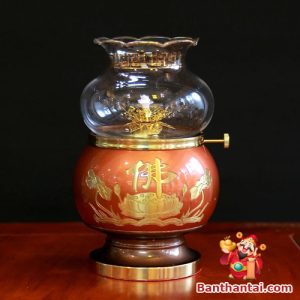 Đèn dầu Thần Tài hoa sen đỏ dt-010
