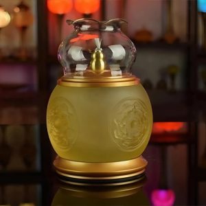 Đèn dầu Thần Tài lưu ly bọc đồng dt-013