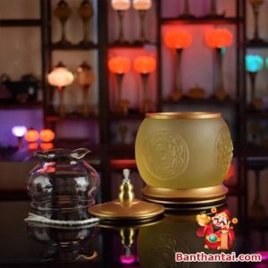 Đèn dầu Thần Tài lưu ly bọc đồng dt-013