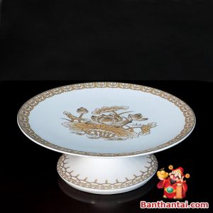 Mâm bồng Thần Tài bằng sứ hoa sen vàng mbtt-004