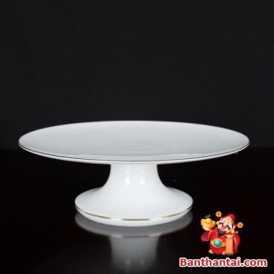 Mâm bồng Thần Tài sứ trắng viền vàng mbtt-011