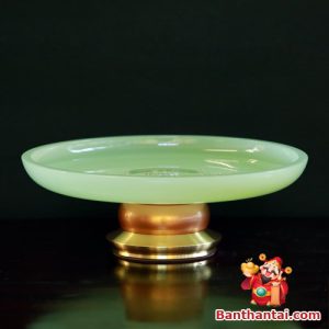 Mâm bồng Thần Tài lưu ly ngọc xanh mbtt-014