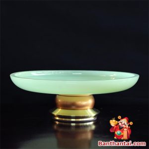 Mâm bồng Thần Tài lưu ly ngọc xanh mbtt-015