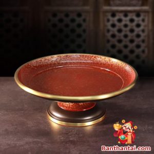 Mâm bồng Thần Tài vân đá nâu đỏ mbtt-017