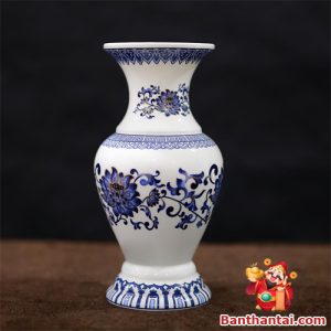 Lọ hoa Thần Tài hoa sen xanh lhtt-004