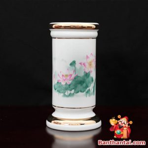 Ống hương Thần Tài hoa sen hồng lá xanh ohtt-005