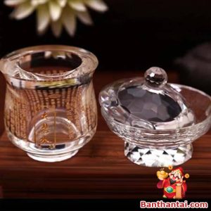 Ly nước thờ pha lê khắc “Chú Đại Bi” kèm nắp sang trọng