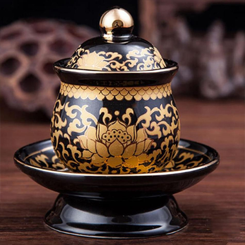 Hình ảnh hũ gạo muối nước thờ Thần Tài hoa sen vàng cttt-005