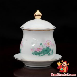 Chén thờ Thần Tài hoa sen hồng lá xanh cttt-014