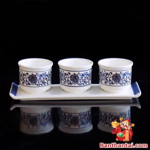 Bộ 3 chén thờ Thần Tài hoa sen xanh cttt-025