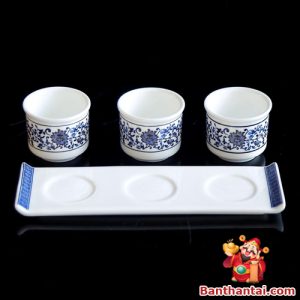 Bộ 3 chén thờ Thần Tài hoa sen xanh cttt-025