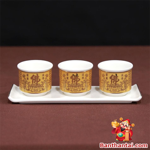 Bộ 3 chén/5 chén thờ Thần Tài tâm kinh cttt-026