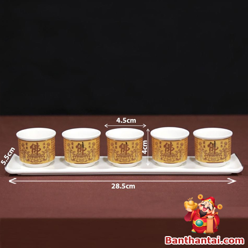 Bộ 5 chén phù hợp thờ đủ Ngũ vị trên bàn thờ Phật, Thần Tài