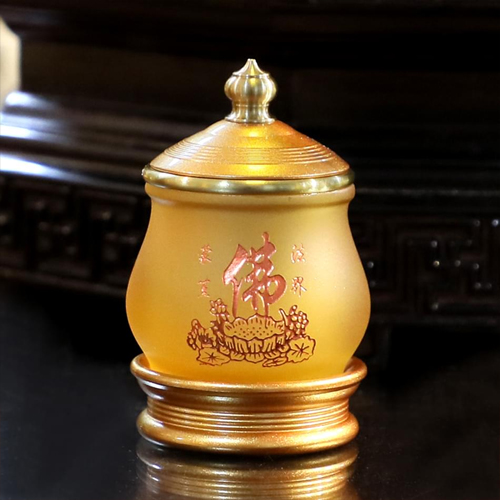 Hình ảnh hũ đựng gạo muối nước bằng lưu ly chữ Phật cttt-035