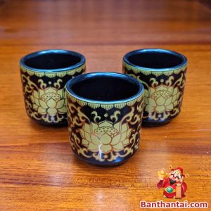 Bộ 3 chén nước bằng gốm đen sen vàng cttt-039