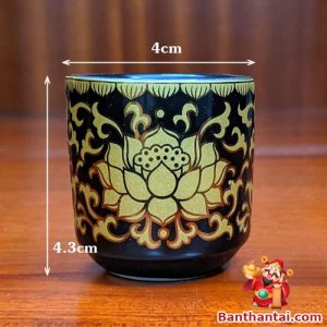 Bộ 3 chén nước bằng gốm đen sen vàng cttt-039