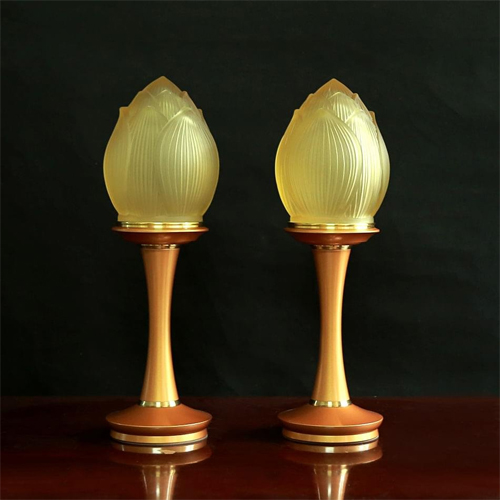 Hình ảnh đôi đèn thờ Thần Tài hoa sen nụ dttt-010