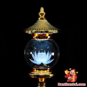 Quả cầu pha lê khắc hoa sen nổi 3D, ánh sáng dịu và sâu