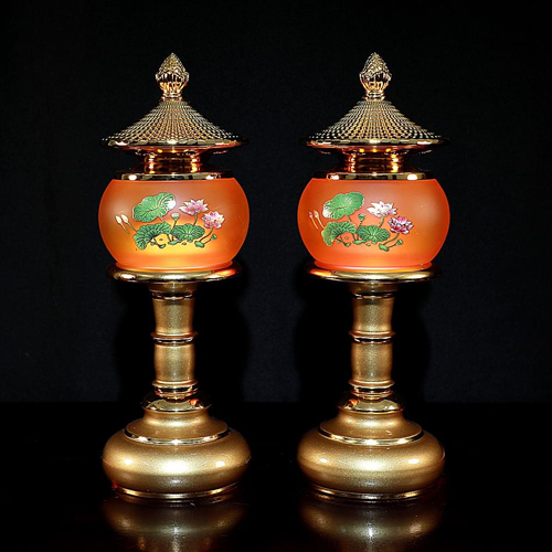 Hình ảnh đôi đèn thờ Thần Tài hoa sen như ý dttt-017