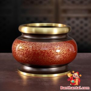 Bát hương Thần Tài bằng đồng vân đá bhtt-027