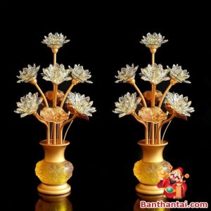 Đèn thờ Thần Tài hoa sen pha lê 9 bông dttt-024